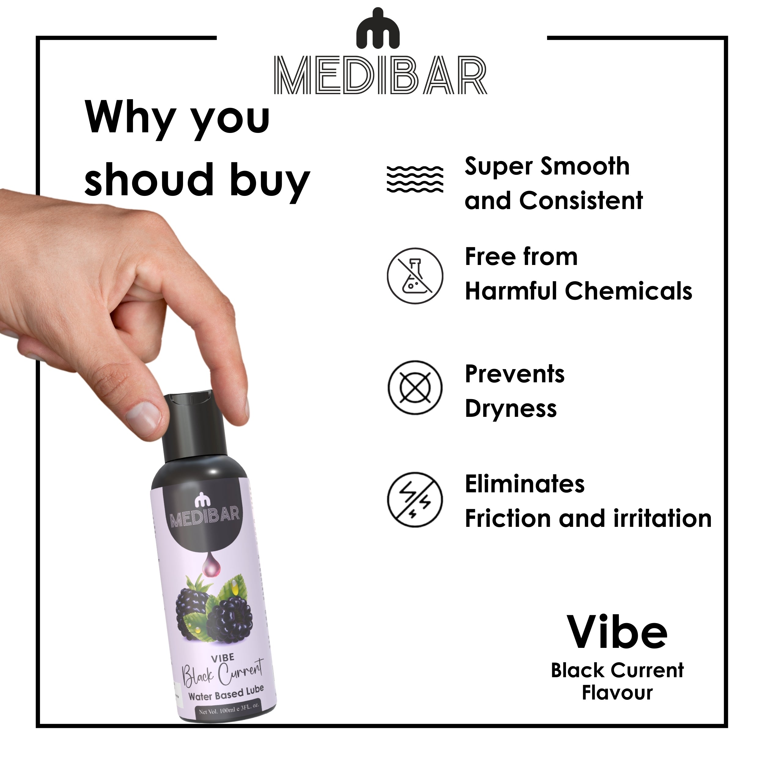MEDIBAR Vibe Black Currant Water Based Lubricant for Men & Women