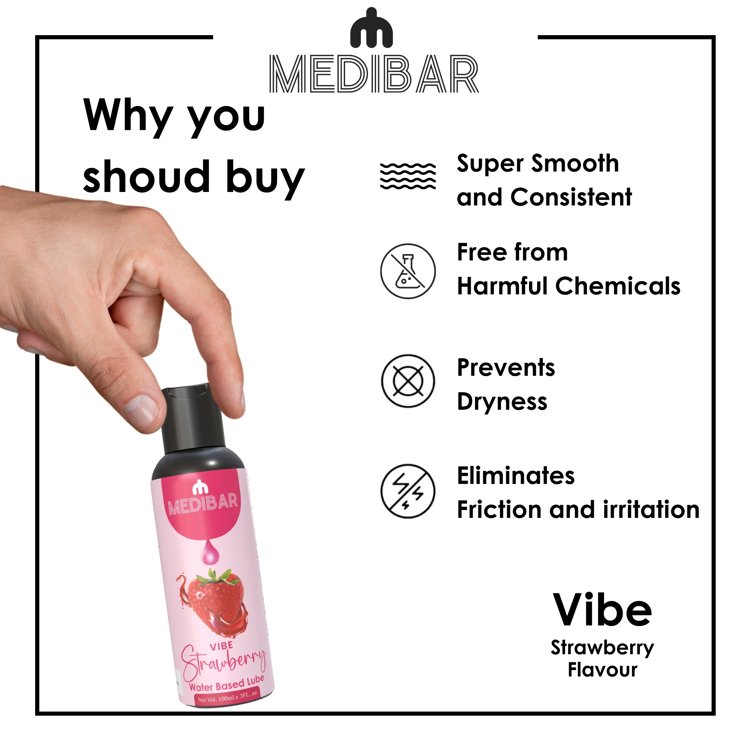 MEDIBAR Vibe Strawberry Water Based Lubricant for Men & Women