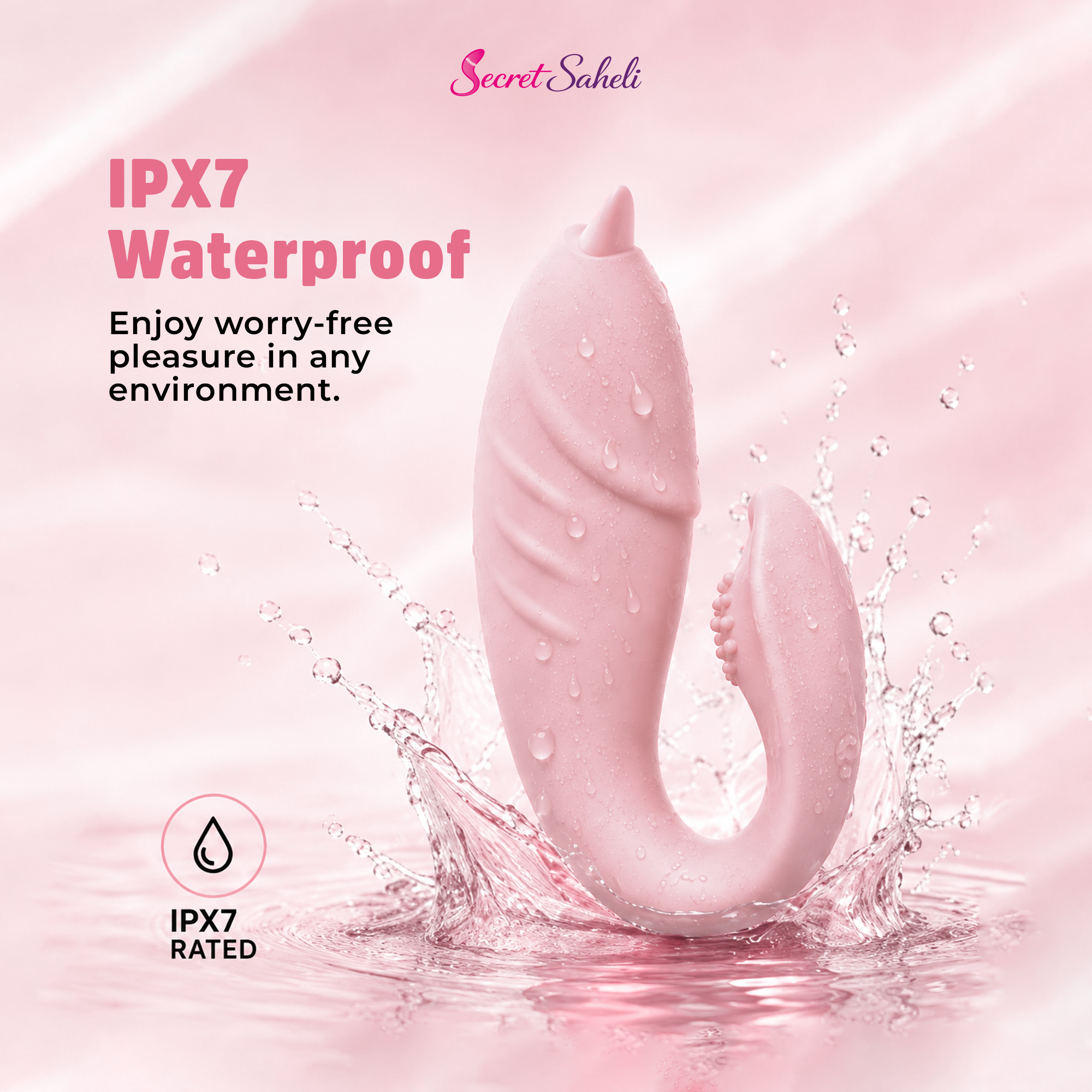 Pink Aura - Rechargeable U-Shape Wearable Wellness Massager with Remote